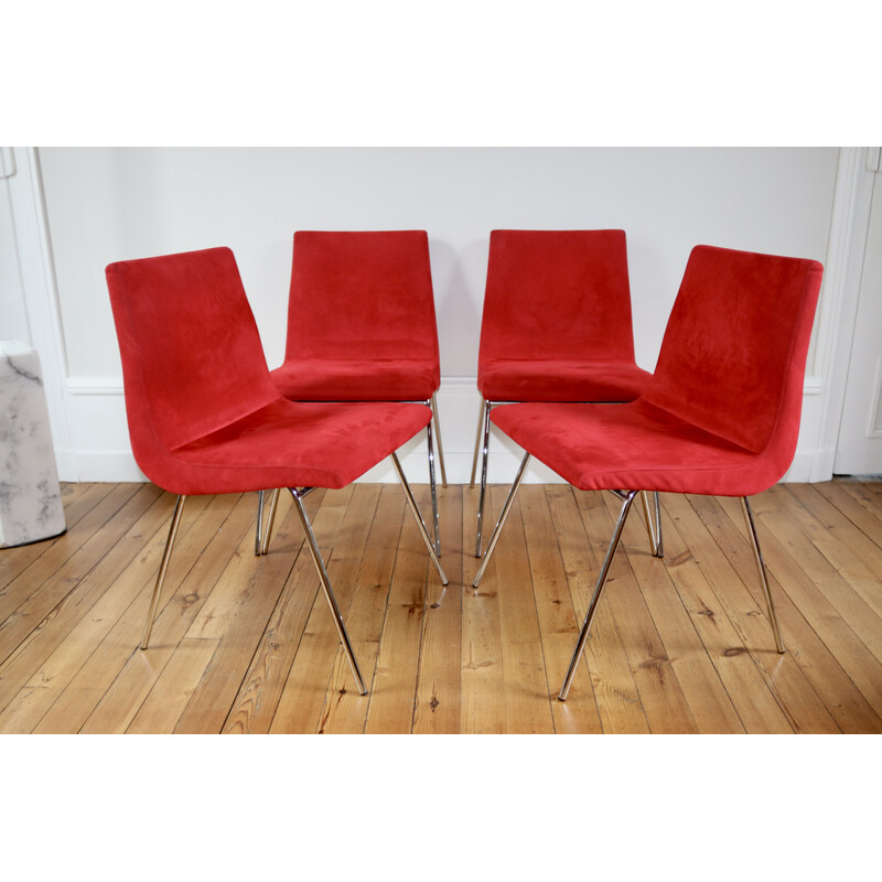 Set van 4 vintage alcantara stoelen van Pierre Paulin voor Ligne Roset
