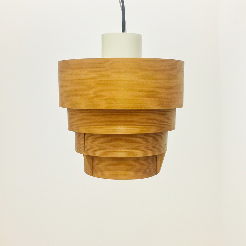 Scandinavian vintage wooden pendant lamp by Hans-Agne Jakobsson for Ellysett Markaryd, Sweden 1960s