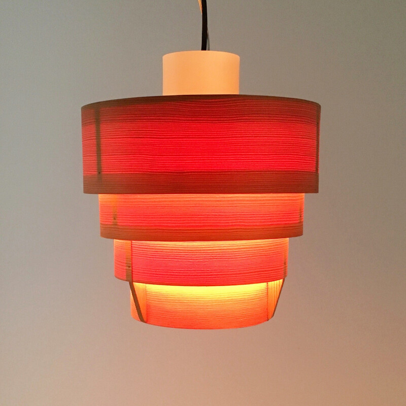 Scandinavian vintage wooden pendant lamp by Hans-Agne Jakobsson for Ellysett Markaryd, Sweden 1960s