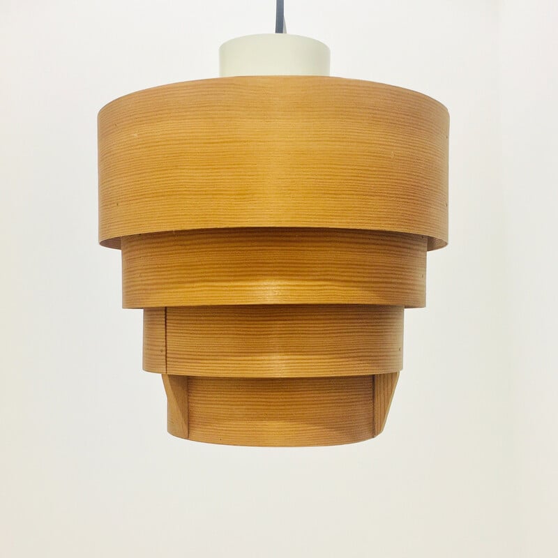 Scandinavian vintage wooden pendant lamp by Hans-Agne Jakobsson for Ellysett Markaryd, Sweden 1960s