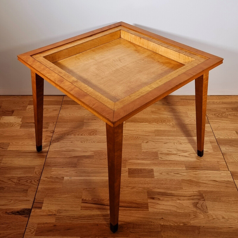 Mesa de juego Thonet vintage en sicomoro, amaranto y chapa de madera, 1950