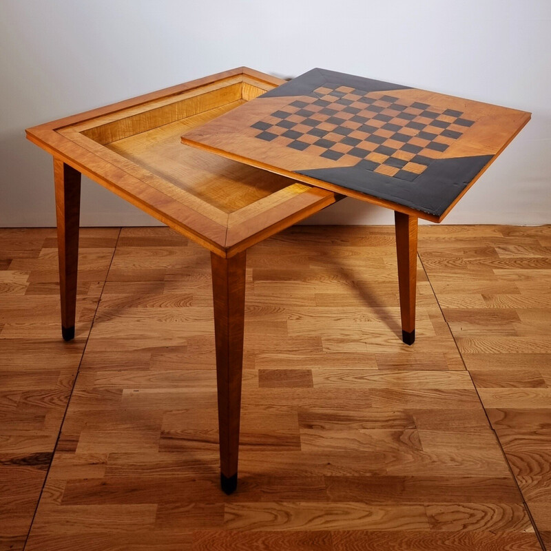 Mesa de juego Thonet vintage en sicomoro, amaranto y chapa de madera, 1950