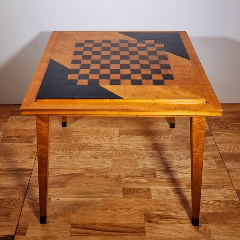 Mesa de juego Thonet vintage en sicomoro, amaranto y chapa de madera, 1950