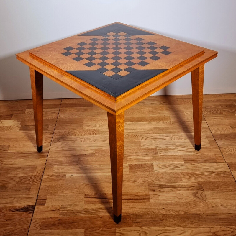 Vintage Thonet game table in sycamore, amaranth and wood veneer, 1950s