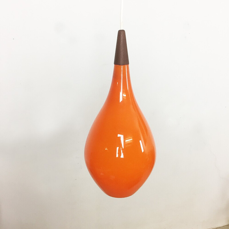 Danish orange glass hanging Light by Holmegaard - 1960s