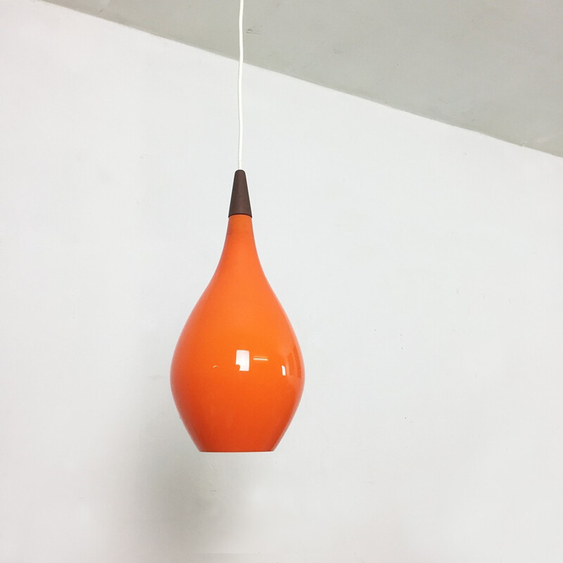 Danish orange glass hanging Light by Holmegaard - 1960s