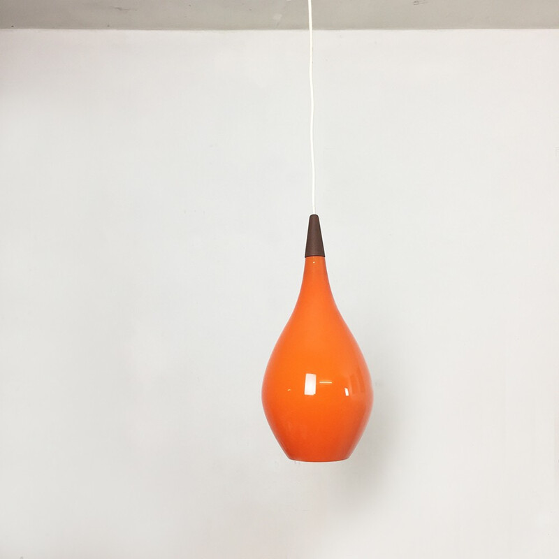 Danish orange glass hanging Light by Holmegaard - 1960s