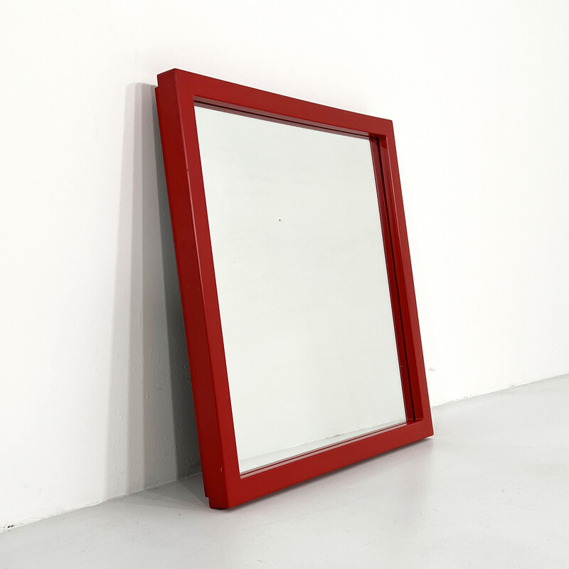 Vintage mirror 4727 in red polyurethane by Anna Castelli Ferrieri for Kartell, 1980s