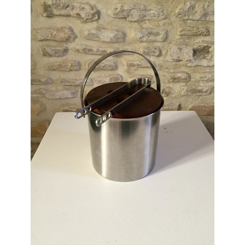 Vintage teak wood ice bucket by Arne Jacobsen for Stelton