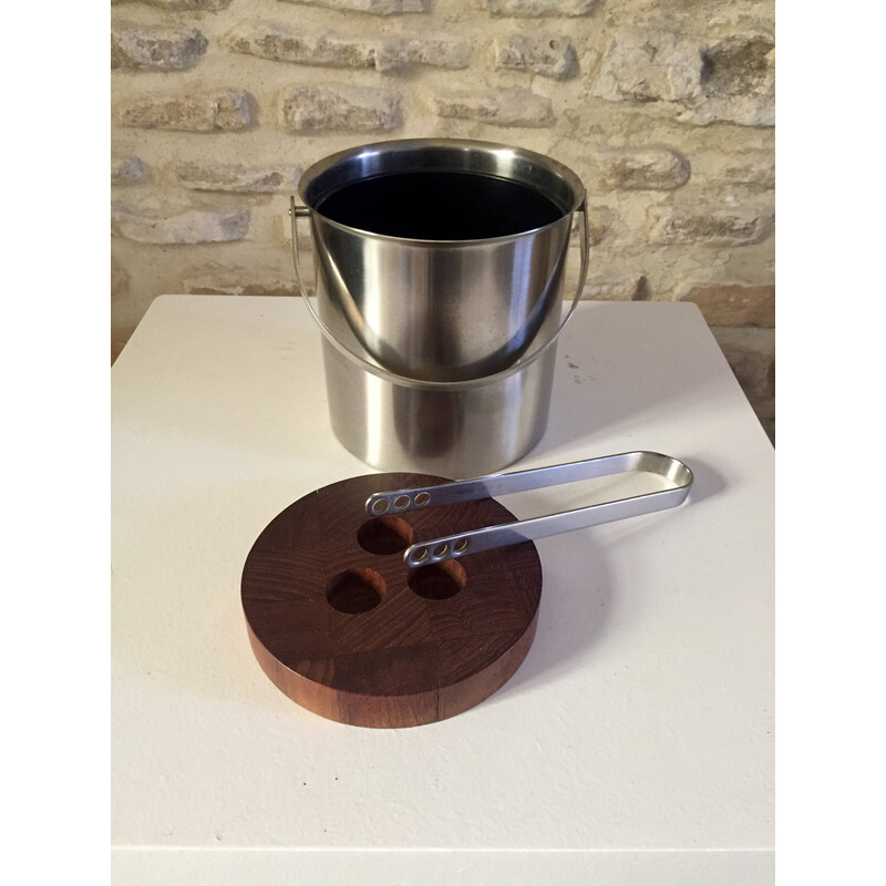 Vintage teak wood ice bucket by Arne Jacobsen for Stelton