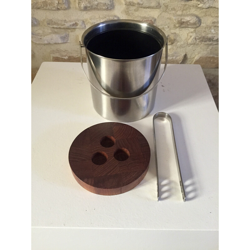 Vintage teak wood ice bucket by Arne Jacobsen for Stelton