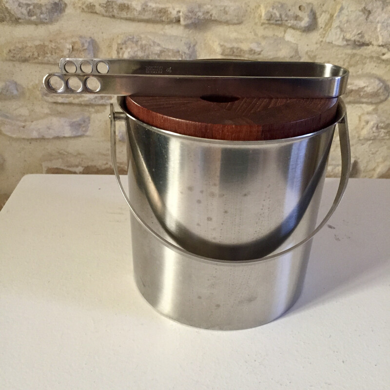 Vintage teak wood ice bucket by Arne Jacobsen for Stelton