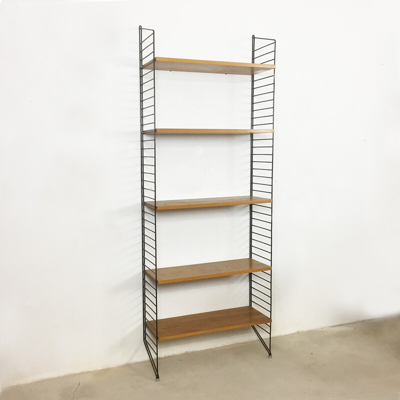 Standing ladder wall unit in elm wood by Nisse Strinning for String Design AB - 1960s