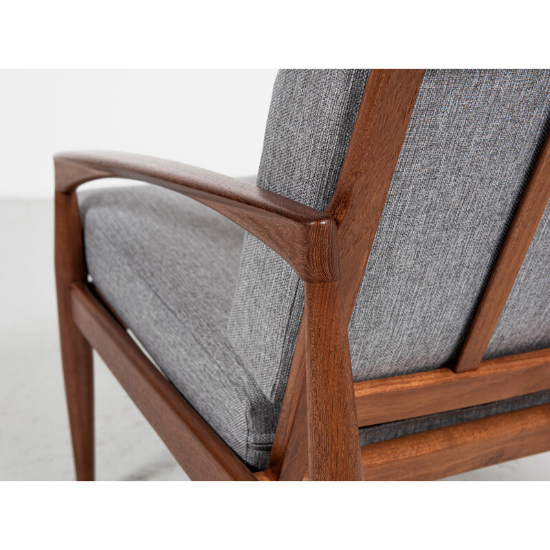 Vintage "Paper Knife" armchair in teak and fabric by Kai Kristiansen for Magnus Olesen, Denmark 1960s