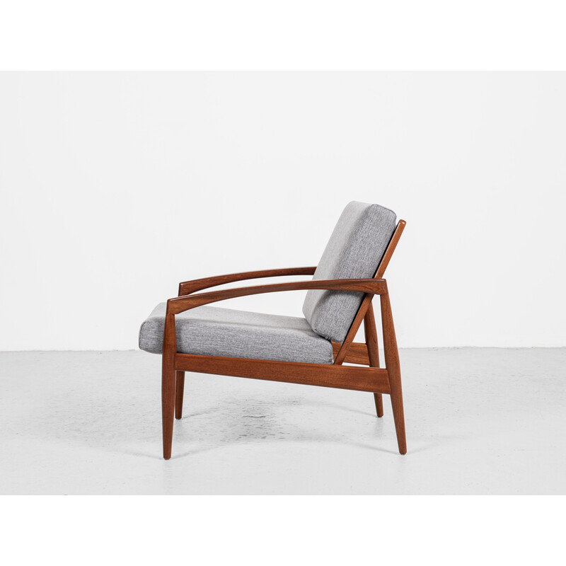 Vintage "Paper Knife" armchair in teak and fabric by Kai Kristiansen for Magnus Olesen, Denmark 1960s