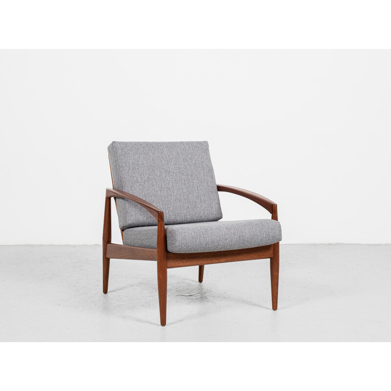 Vintage "Paper Knife" armchair in teak and fabric by Kai Kristiansen for Magnus Olesen, Denmark 1960s