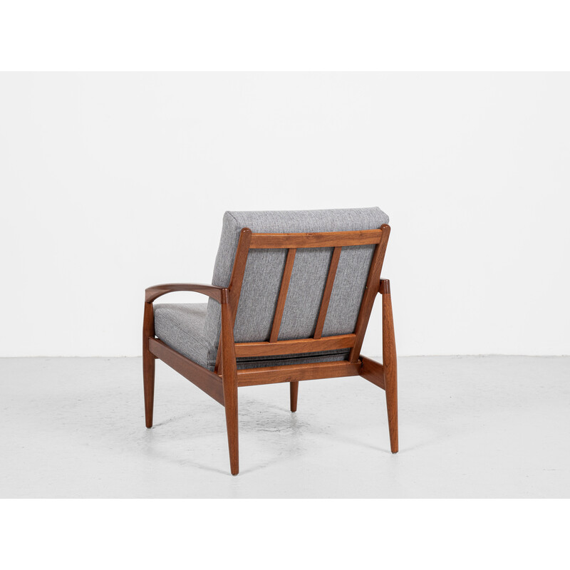 Vintage "Paper Knife" armchair in teak and fabric by Kai Kristiansen for Magnus Olesen, Denmark 1960s