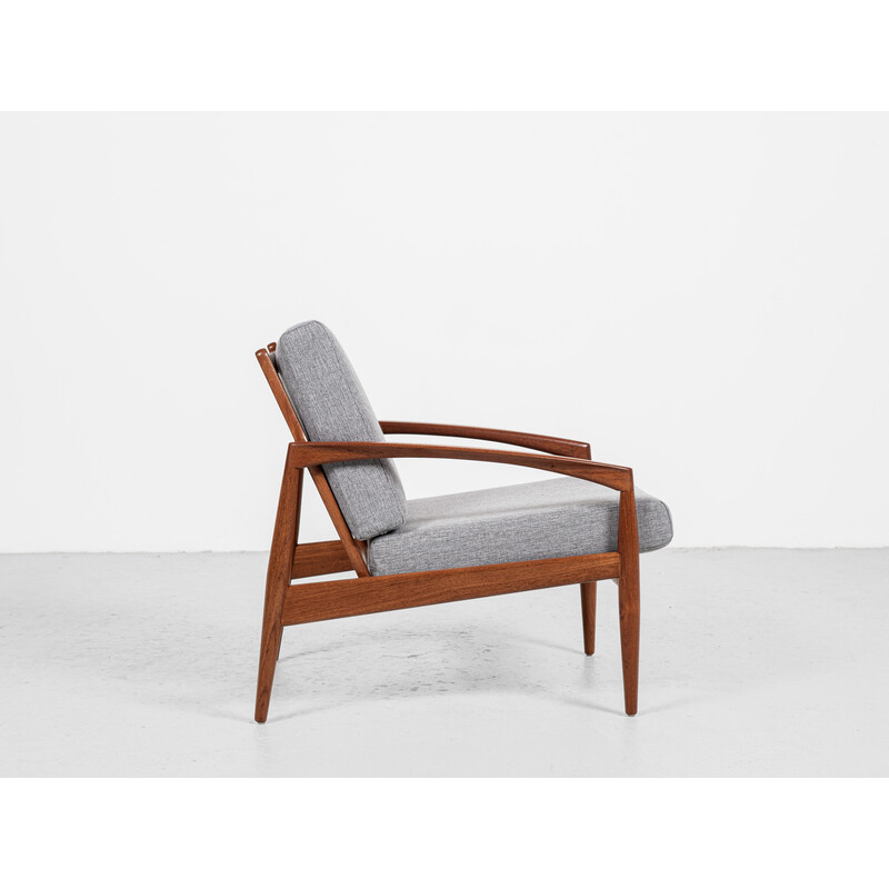 Vintage "Paper Knife" armchair in teak and fabric by Kai Kristiansen for Magnus Olesen, Denmark 1960s