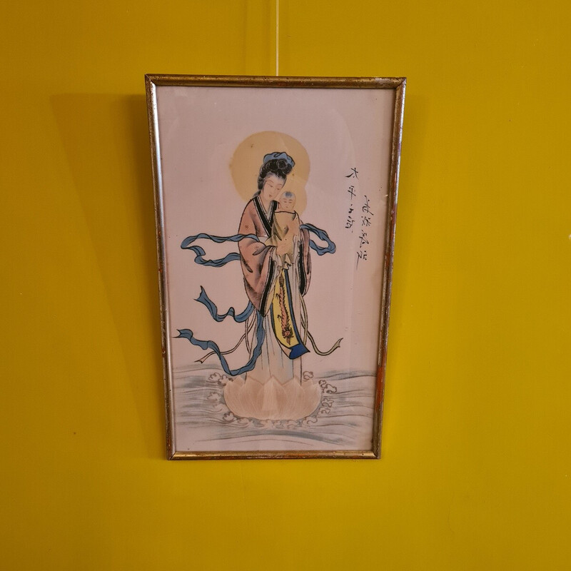 Oude Chinese tekening op zijde Madonna met kind
