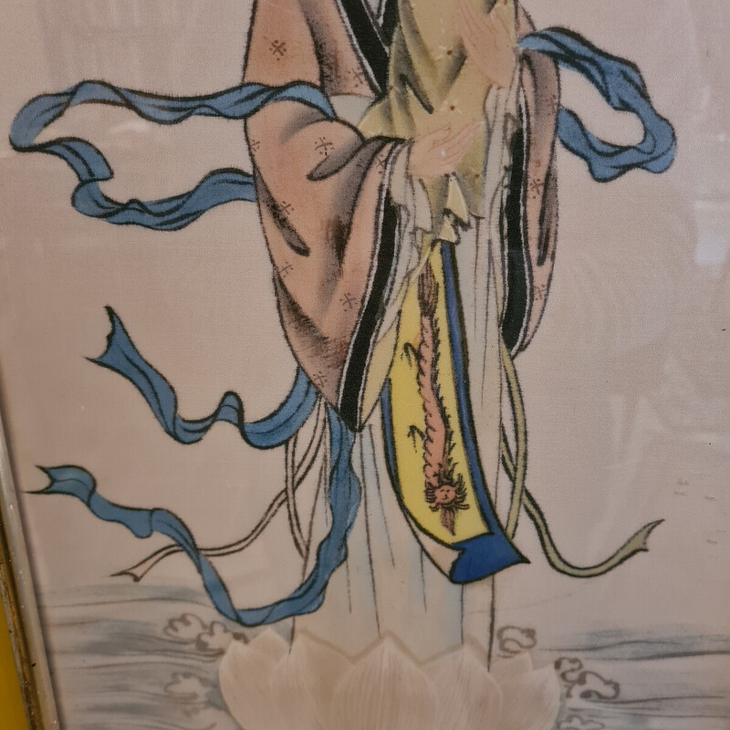 Dibujo chino antiguo sobre seda Virgen con el Niño