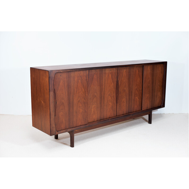 Credenza danese d'epoca in palissandro con 4 ante scorrevoli