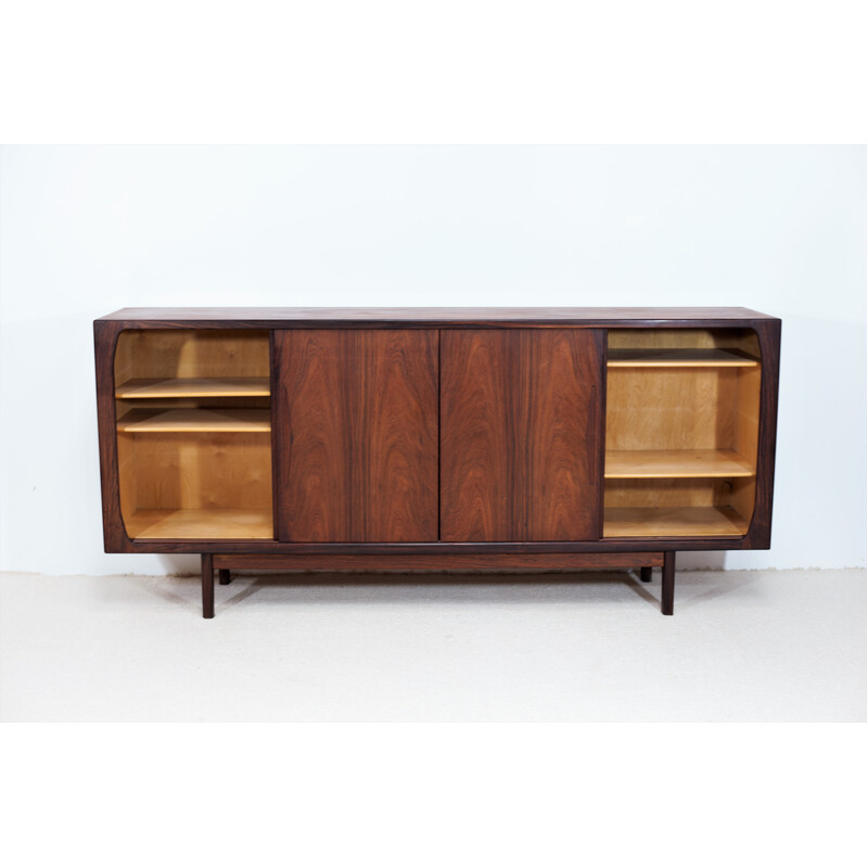 Credenza danese d'epoca in palissandro con 4 ante scorrevoli