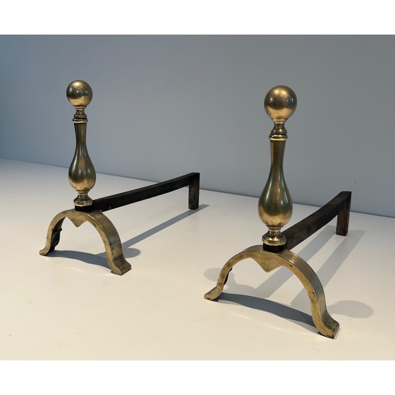 Pair of vintage brass andirons, 1920