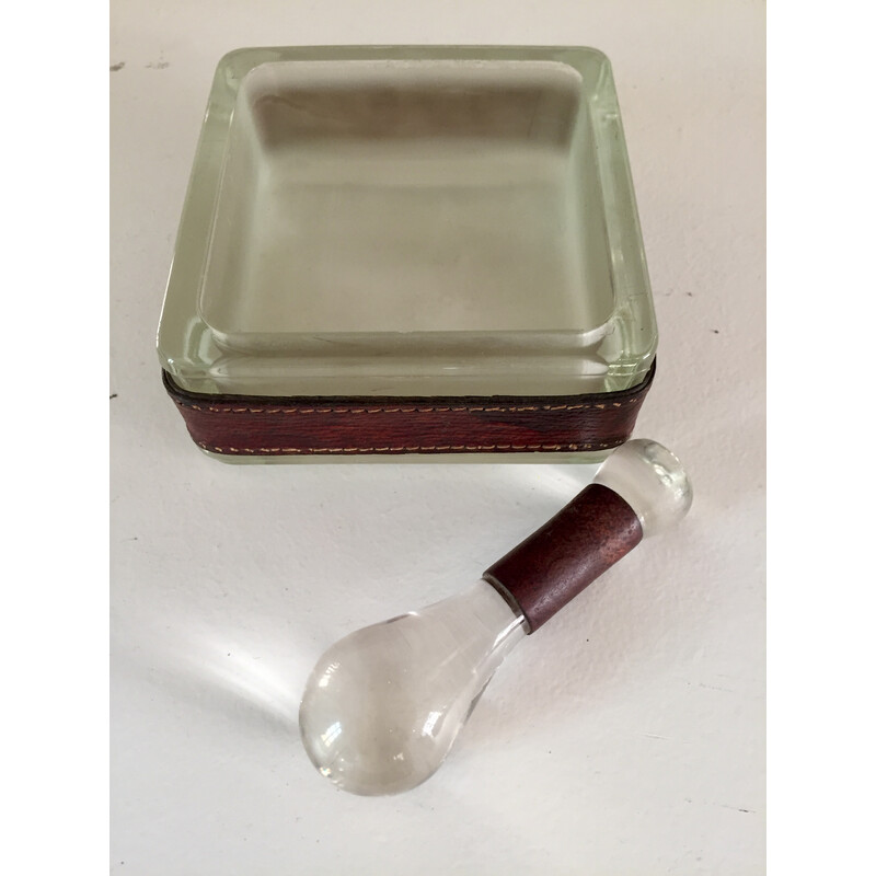 Vintage cubic ashtray in frosted glass by Jacques Adnet