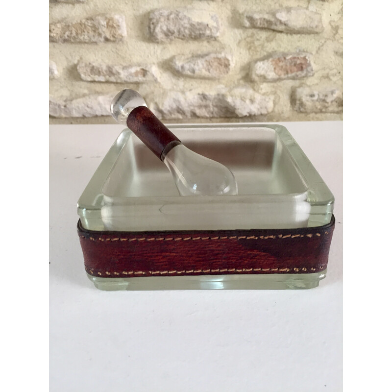 Vintage cubic ashtray in frosted glass by Jacques Adnet