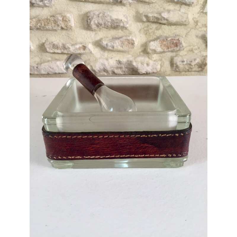 Vintage cubic ashtray in frosted glass by Jacques Adnet