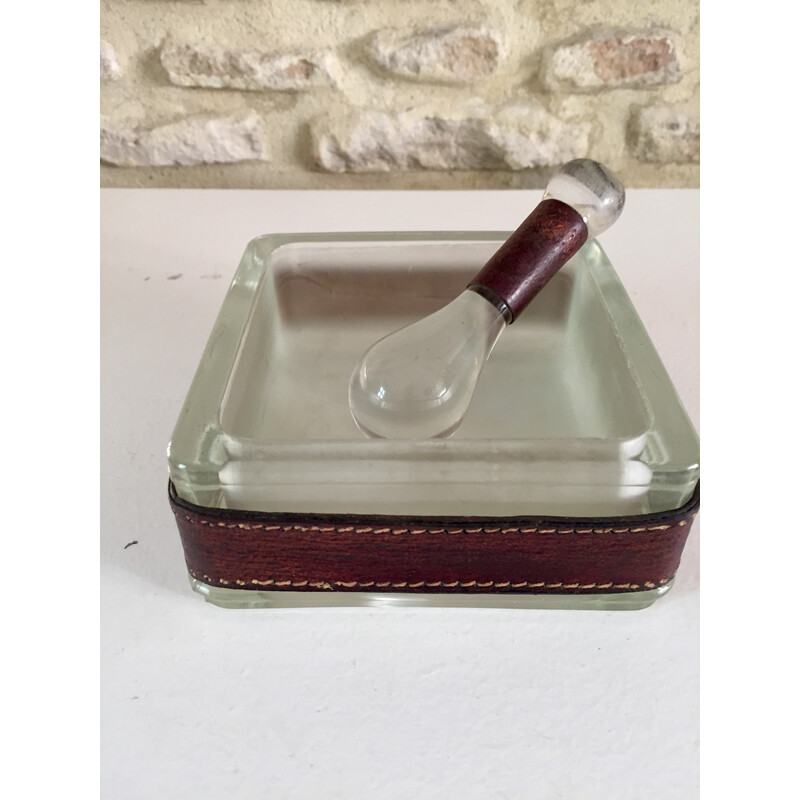 Vintage cubic ashtray in frosted glass by Jacques Adnet