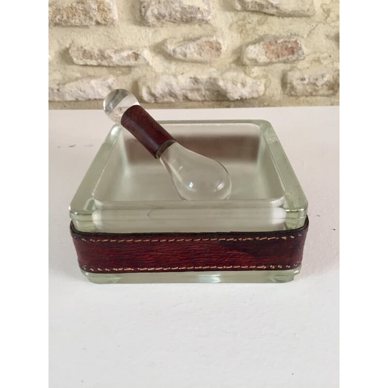 Vintage cubic ashtray in frosted glass by Jacques Adnet