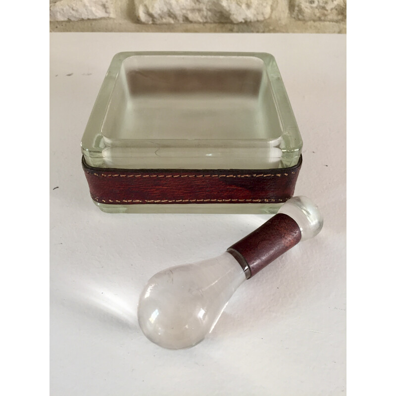 Vintage cubic ashtray in frosted glass by Jacques Adnet