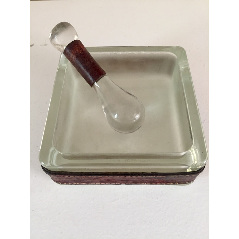 Vintage cubic ashtray in frosted glass by Jacques Adnet