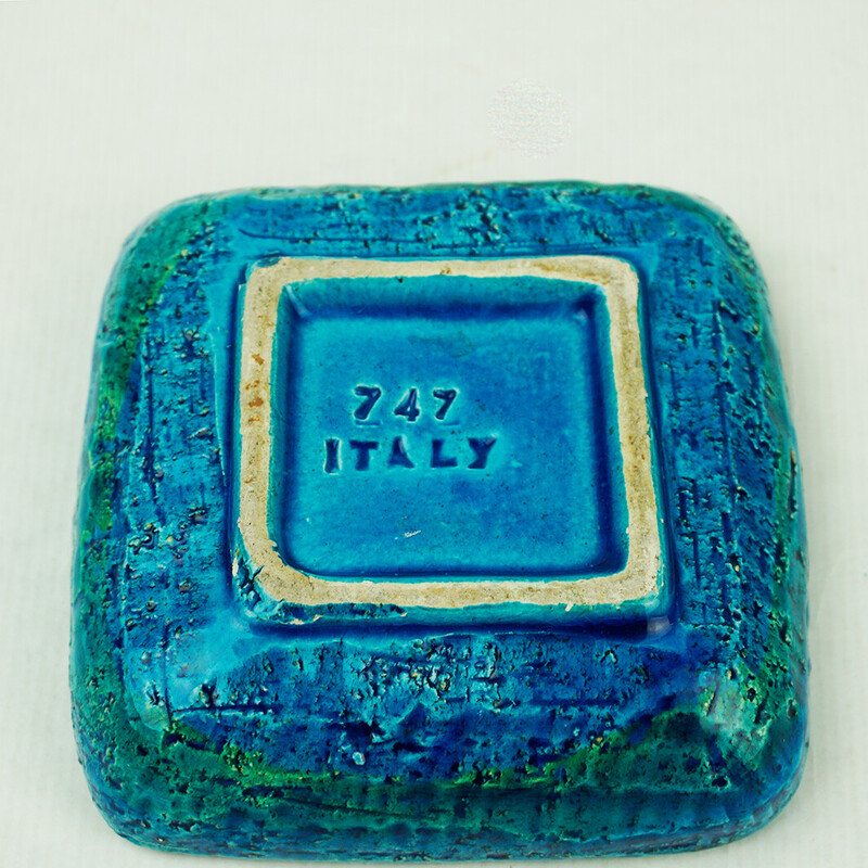 Cenicero vintage de cerámica Rimini Blu de Aldo Londi para Bitossi, Italia