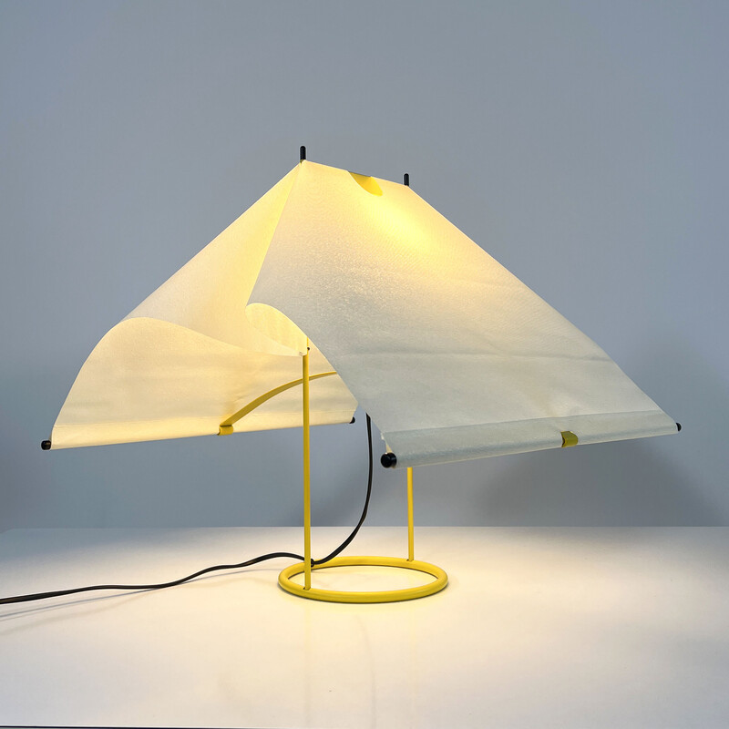 Lampe de table vintage "Le Falene" en acier laqué et tissu par Piero De Martini pour Arteluce, 1980