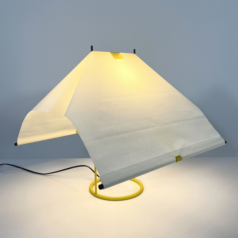 Vintage "Le Falene" table lamp in lacquered steel and fabric by Piero De Martini for Arteluce, 1980s