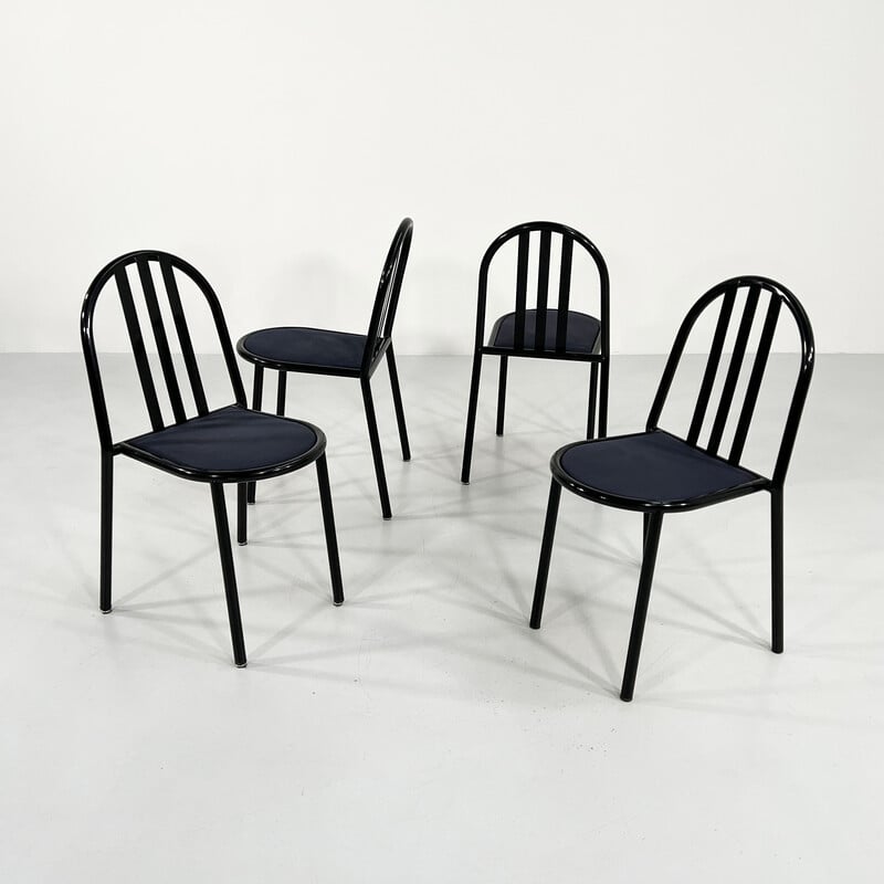 Set of 4 vintage metal and fabric n222 chairs by Robert Mallet-Stevens for Pallucco, 1980s