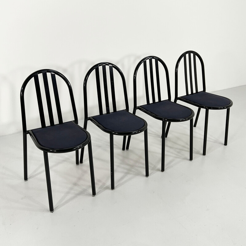 Conjunto de 4 cadeiras vintage metal e tecido n222 de Robert Mallet-Stevens para Pallucco, década de 1980
