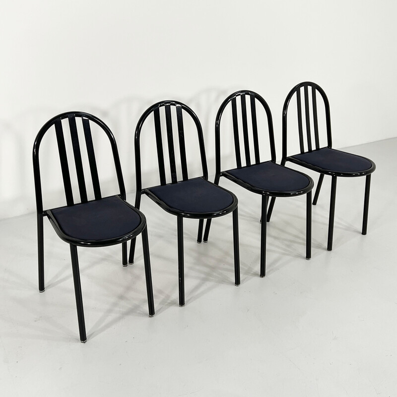 Set of 4 vintage metal and fabric n222 chairs by Robert Mallet-Stevens for Pallucco, 1980s