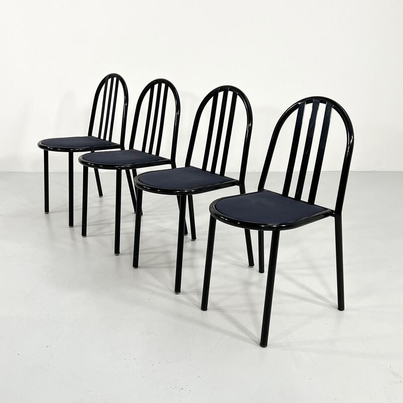 Ensemble de 4 chaises vintage n222 en métal et tissu par Robert Mallet-Stevens pour Pallucco, 1980