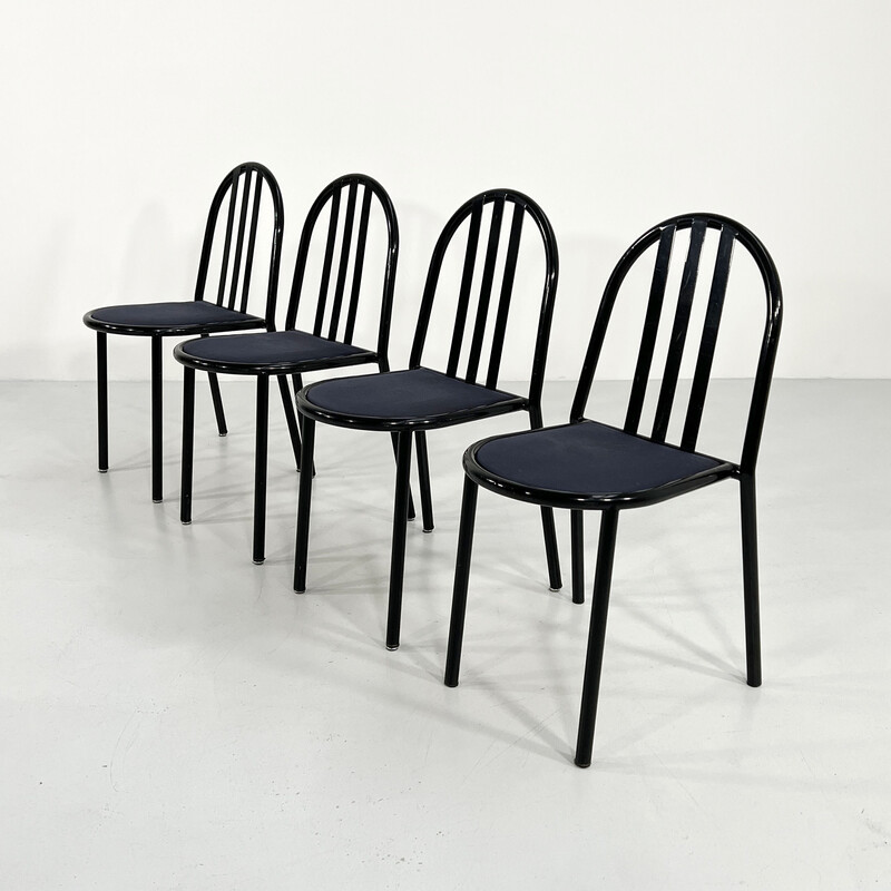 Set of 4 vintage metal and fabric n222 chairs by Robert Mallet-Stevens for Pallucco, 1980s