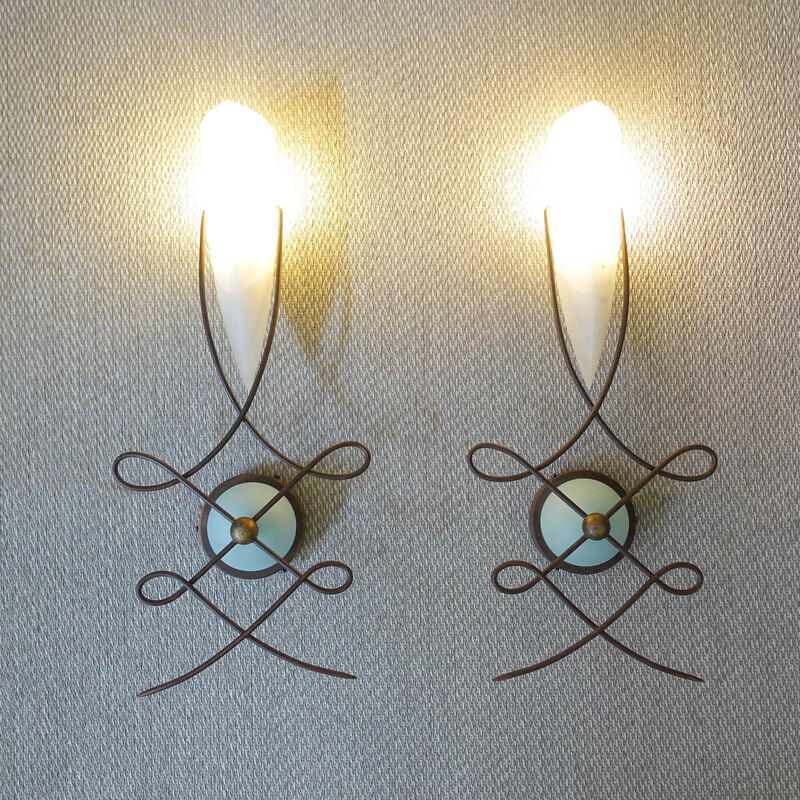Pair of vintage Louvre wall lamps in metal and alabaster by Jean-François Crochet for Terzani, Italy 1980s
