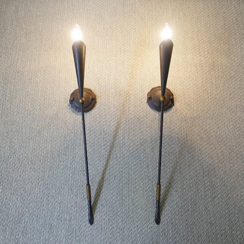 Paar vintage metalen wandlampen van Jean-François Crochet voor Terzani, Italië 1980