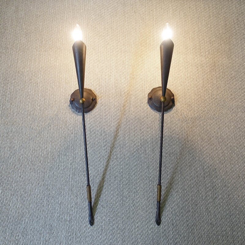 Pair of vintage metal wall lamps by Jean-François Crochet for Terzani, Italy 1980s