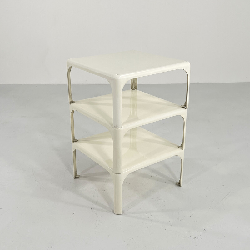 Set of 3 vintage Demetrio 45 stacking tables in white plastic by Vico Magistretti for Artemide, 1970s