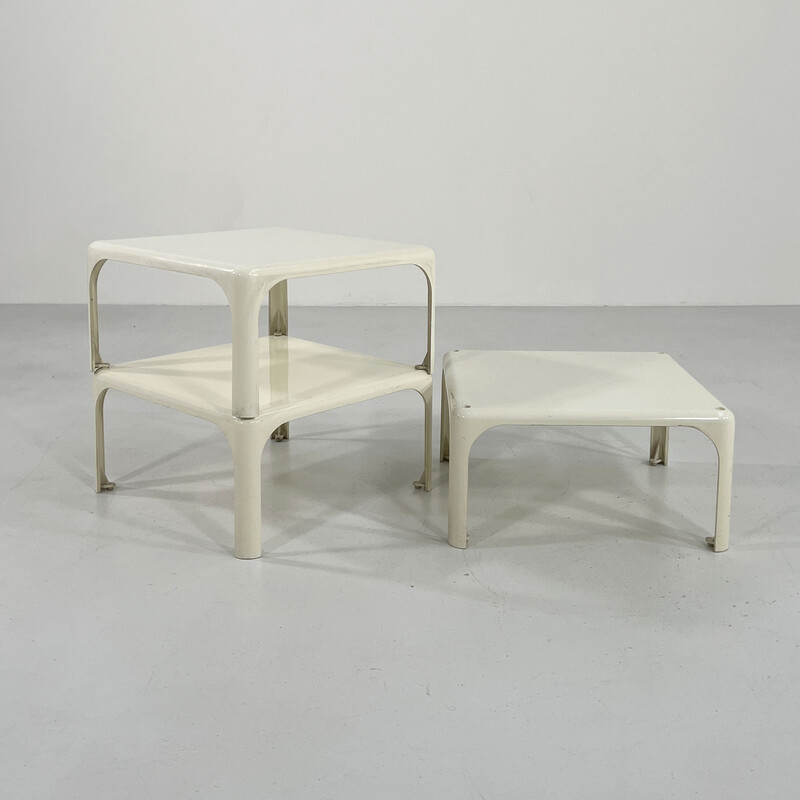 Set of 3 vintage Demetrio 45 stacking tables in white plastic by Vico Magistretti for Artemide, 1970s