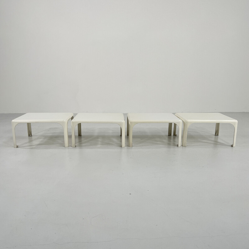Set of 4 vintage Demetrio 45 stacking tables in white plastic by Vico Magistretti for Artemide, 1970s