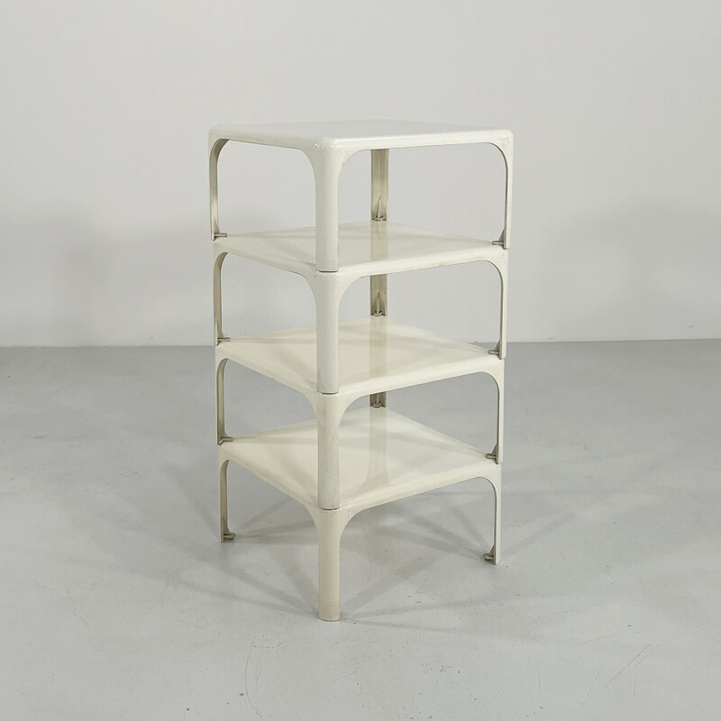Set of 4 vintage Demetrio 45 stacking tables in white plastic by Vico Magistretti for Artemide, 1970s