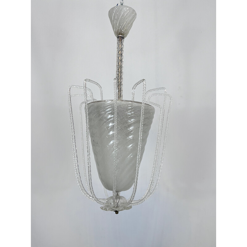 Vintage Art Deco chandelier in Murano glass by Venini, Italy 1940s